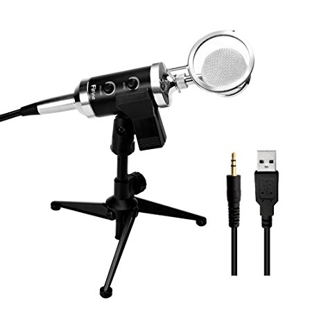 Fifine® 3.5mm recording Condenser Studio computer Microphone Podcast for pc laptop with Sound Echo Adjust. Ideal for Broadcasting Studio, Voice-over Sound, Recording ,Karaoke Singing, Audio Chat