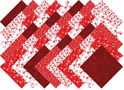Red and White Collection 40 Precut 5-inch Quilting Fabric Charm Squares