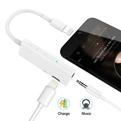 Lightning to 3.5 mm Headphone Jack Adapter for iphone 7 / 8 / X / 7 plus / 8 plus (Support iOS 10.3, iOS 11), 2 in 1 iPhone Splitter Adapter for Charge and Audio (Intelligent for Music Control )