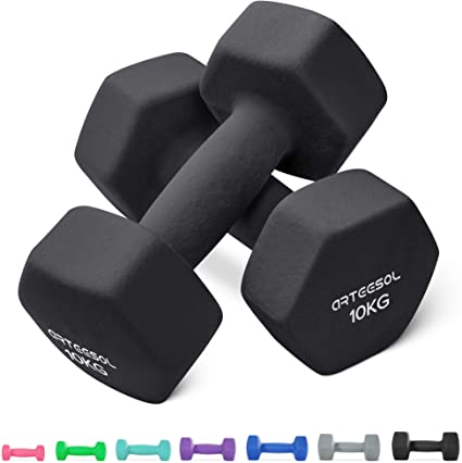 arteesol Neoprene Dumbbells Weight Fitness Dumbbell Set Of 2, 8kg/10kg/ 1kg/ 2kg/ 3kg/ 4kg/ 5kg Vinyl Dumbbell Pairs Light Heavy for Men Women Weights Home Gym Strength Exercise