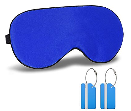 ONUPGO Natural Silk Sleep Mask & Blindfold - Super-smooth Eye Mask Soft Eyeshade - Comfortable Sleeping Mask - with 2 Pack Blue Travel Luggage Tags, Office ID, Backpacks, Keys, Pet Identity Tags