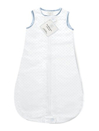 SwaddleDesigns Cotton Flannel Sleeping Sack with 2-Way Zipper, Pastel Blue Polka Dots; 6-12MO