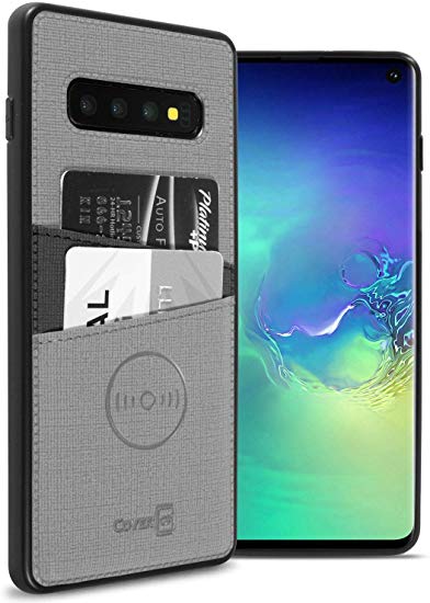 CoverON Galaxy S10 Card Holder Case, Premium Slim Fit Magnetic Car Mount Compatible Wallet Phone Case for The Samsung Galaxy S10 - EDC Series (Gray)