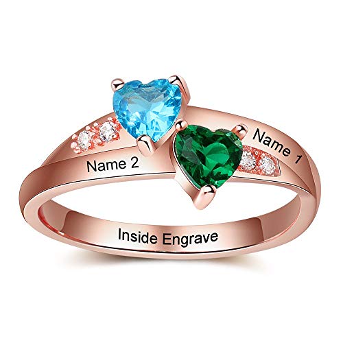 Lam Hub Fong Personalized Promise Rings for Her 2 Simulate Birthstones Mothers Rings Couples Engagement Rings for Women Promise Rings