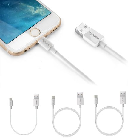 iPhone Charger - TURATA 3 in 1 Apple Lightning to USB Cable Apple USB Cables Sturdy Charging Cord for iPhone 55s5c 66s Plus iPad miniAirPro iPod touch23ft Cables 1x1ft Cable