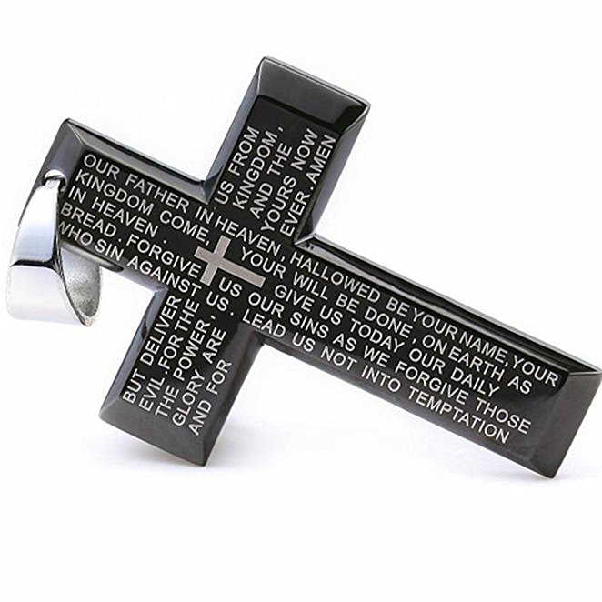 U2U Jewelry Black Bible Cross Titanium Steel English Edition Pendant Necklace with Chains