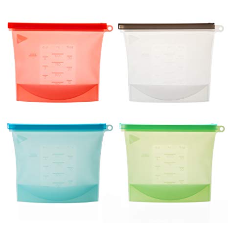 Double Thick Silicone Food Storage Bags, Reusable, Eco Friendly, Colorful Food Storage, 4 Pack
