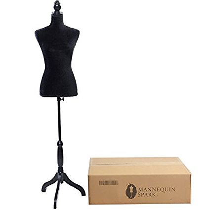 Bonnlo Female Dress Form Pinnable Mannequin Body Torso with Wooden Tripod Base Stand (2-4, Black)