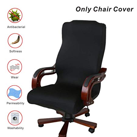 Office Chair Covers, My Decor Removable Cover Stretch Cushion Resilient Fabric Computer Chair /Desk Chair/Boss Chair /Rotating Chair / Executive Chair Cover, Large Size, Black