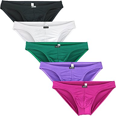 iKingsky Men's Comfortable Modal Bulge Briefs Sexy Low Rise Bikini Underwear Pack of 5