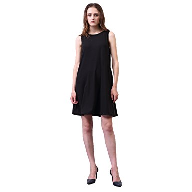 EOVVIO Women's Sleeveless Simple Swing Loose Casual T-shirt Dress with Pockets