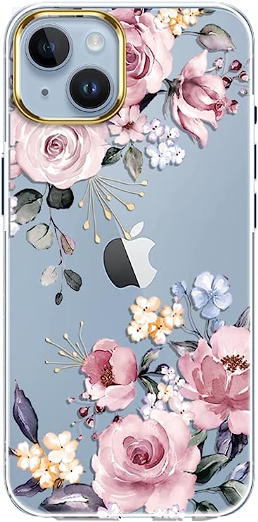 luolnh Compatible with iPhone 14 Case with Flowers,for Girly Women,Shockproof Clear Floral Pattern Hard Back Cover for iPhone 14 6.1 inch 2022 -Diagonal Pink Bloom