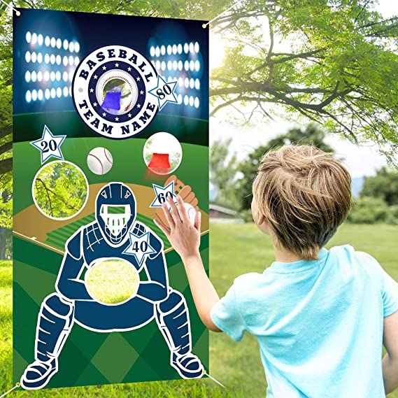 COPOZZ Baseball Toss Games with 3 Bean Bags, Indoor Outdoor Bean Bag Game Sets for Kids and Adults, Baseball Banner for Sport Theme Party Decorations Supplies