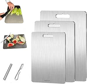 Titanium Cutting Board, Taima Titanium Cutting Board, Stainless Non Stick Chopping Board for Kitchen Home Cooking Outdoor Camping (Three piece set)