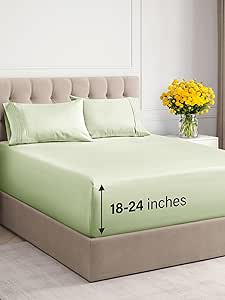 Extra Deep Pocket King Sheets - 4 Piece Breathable & Cooling Bed Sheets - Hotel Luxury Bed Sheet Set - Soft, Wrinkle Free & Comfy - Easily Fits Extra Deep Mattresses - Light Sage Green Sheets Set