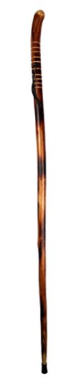 SE WS631-52RH Natural Wood Walking Stick with Root Head, Carved Hand Grip, Steel Spike & Metal-Reinforced Tip Cover, 55"