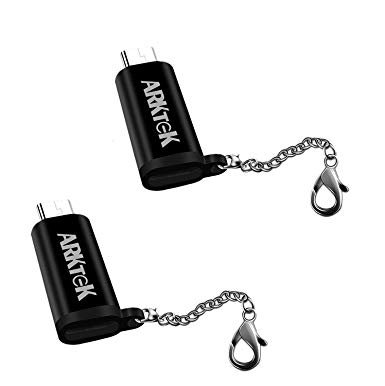 USB-C (Female) Adapter, ARKTEK USB Type C (Thunderbolt 3) to Micro USB (Male) Sync and Charging Adapter with Keychain for Digital Camera, Power Bank, Samsung Galaxy S7 and More (Pack of 2, Black)