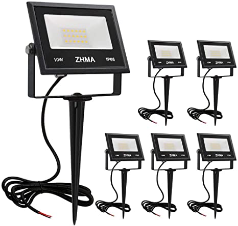 ZHMA 10W LED Landscape Lights Low Voltage 12V Waterproof Garden Flood Light Path Light for Yard, Lawn, Wall, Trees Lighting, Outdoor Spotlights Path Light with Spike Stand,Warm White (6 Pack)