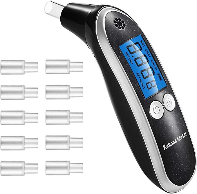 Ketone Breath Meter Portable Digital Ketone Breath Analyzer for Tracing Ketosis Status with 10 Mouthpieces