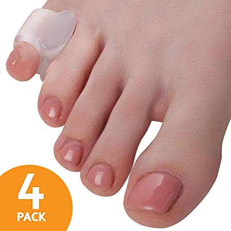 Toe Separators Hammer Toe Straightener - 4-Pack Little Toe Spacers - Gel Spreader - Correct Crooked Pinky Toes - Bunion Corrector and Bunion Relief - Pads for Overlapping, Hallux Valgus, Diabetic Feet