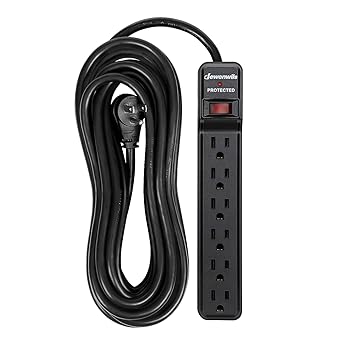 DEWENWILS 6-Outlet Power Bar Long Cord, Power Strip Surge Protector with 25 Foot Extra Long Extension Cord Indoor, Low Profile Flat Plug, Protected Indicator Light, 15 Amp Circuit Breaker, 560 Joules, Wall Mount, UL Listed, Black