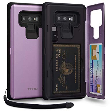 TORU CX PRO Note 9 Wallet Case Purple with Hidden Credit Card Holder ID Slot Hard Cover, Strap, Mirror & USB Adapter for Samsung Galaxy Note 9 (2018) - Lavender
