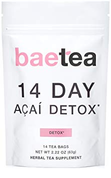 Baetea 14 Day Acai Detox: Gentle Detox Tea. Reduce Bloating and Constipation. Appetite Suppressant. with Acai Berry, Goji Berry, Hibiscus Flower. 14 Pyramid Tea Bags.