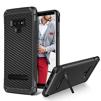 BENTOBEN Case Samsung Galaxy Note 9, Kickstand Protective Carbon Fiber Texture Phone Cases, 2 in 1 Hybrid Dual Layer Heavy Duty Hard PC Cover Soft TPU Bumper Shockproof Phone Case Cover -Black