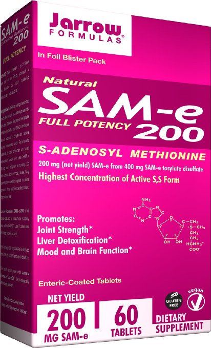 Jarrow Formulas SAM-e, Promotes Joint Strength, Liver Detoxification, 200 mg, 60 Enteric-Coated Tabs