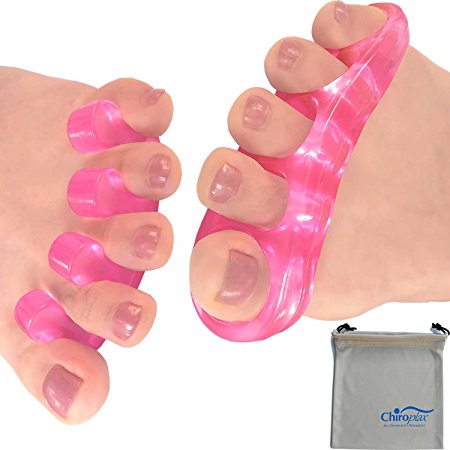 Chiroplax Gel Toe Stretchers and Separators (2 Pairs  1 Pouch) for Bunion Relief, Hammer Toes, Toe Relief, Toe Straightener, Toe Spacer (Hot Pink)