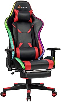 COSTWAY Gaming Chair, Ergonomic High Back Racing Chairs with LED Lights, Footrest and Pillows, Swivel Adjustable Computer Chairs for Home Office Playroom, 150 Weight Capacity