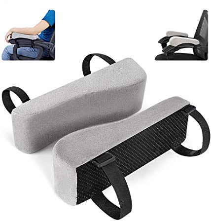 Memory Foam Arm Rest Office Chair Armrest Pads and Elevated Sloped Armrest - Universal Cushion Covers for Armrest and Elbow Relief 2 Pad Set (Grey)