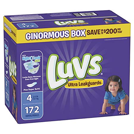 Luvs Ultra Leakguards Disposable Diapers, Size 4, 172 Count, ONE MONTH SUPPLY