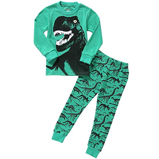 Boys Pajama Dinosaur Kids Sleepwear Toddler Clothes 100% Cotton Long Sleeve 2-Piece Set 2-8T