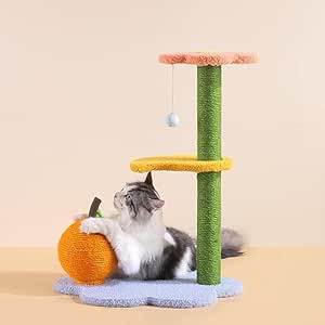 Happy & Polly Cherry Cat Tree for Kittens - Cute cat Tower with Scratching Post and Playful Ball, Perfect for Small Cats, Easy to Assemble, Ideal Activity Center for Kittens