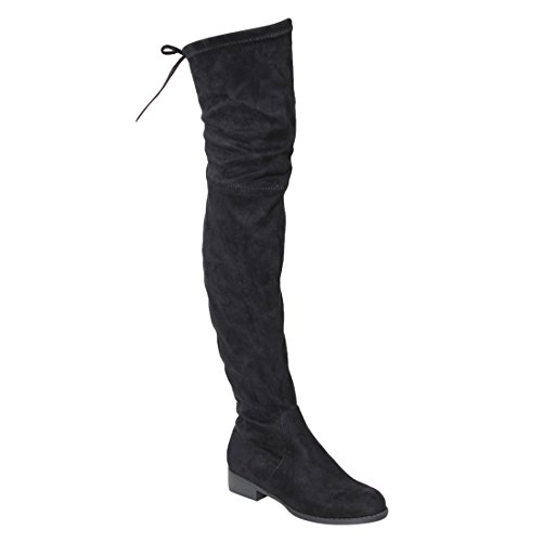 Beston GF59 Women's Drawstring Tie Low Heel Side Zipper Thigh High Stretch Boots