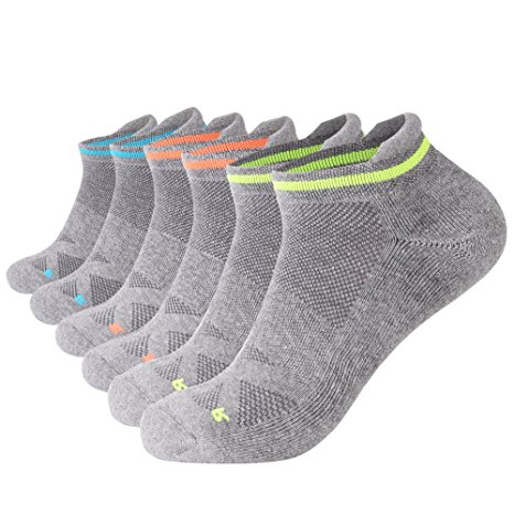 JOYNÉE Men's 6 Pack Athletic Cotton Cushioned No Show Tab Socks with Seamless Toe