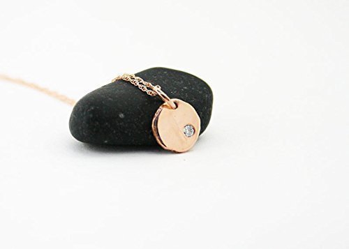 14k rose gold necklace. Diamond and rose or yellow gold , small disc necklace. Handmade unique disc with 14k gold chain and genuine diamond.