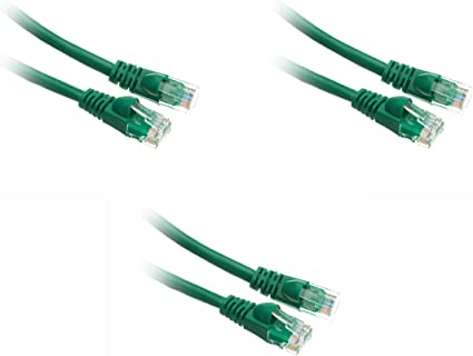 Cat5e 2-Foot Ethernet Patch Cable, Snagless/Molded Boot, 3-Pack, Green (CNE49516)