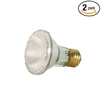 Satco S2267 39 Watt (50 Watt) 530 Lumens PAR20 Halogen Narrow Flood 34 Degrees Clear Light Bulb, 2-Pack