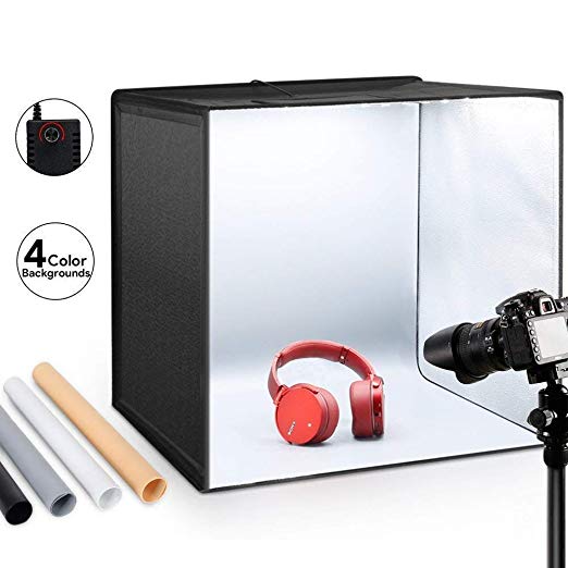 ESDDI Photo Studio Light Box 24"/60cm Adjustable Brightness Portable Folding Hook & Loop Professional Booth Table Top Photography Lighting Kit 120 LED Lights 4 Colors Backdrops