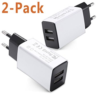European Plug Adapter, USINFLY 2.0A/5V Europe Travel Power Adapter Dual USB Wall Charger Converter for iPhone X/8/7/6 Plus, Samsung, HTC, Moto, LG, More Android Cell Phone (2-Pack)