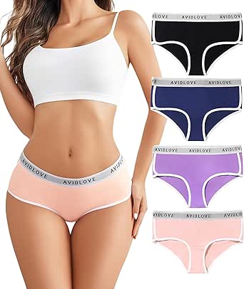 Avidlove Cotton Underwear for Women Hipster Panties Stretch Briefs Mid Rise Ladies Underpants Multipack