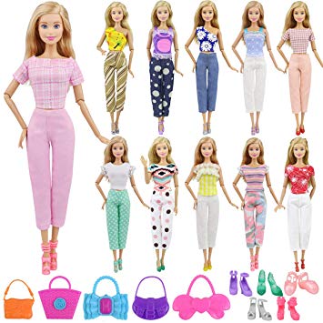 Ecore Fun Lot 15 Item Girl Doll Clothes Casual Outfits Accessories for 11.5 Inch Girl Doll - Random Style 5 Clothes   5 Bags   5 Shoes