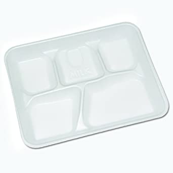 Pactiv YTH10500SGBX Lightweight Foam School Trays, White, 5-Compartment, 8 1/4 x 10 1/2 (Case of 500)