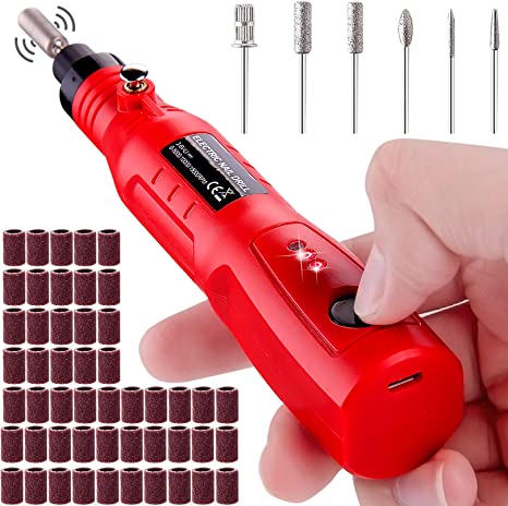 AUSTOR Professional Electric Nail Drill Micro USB Charging Nail File Drill Manicure Polishing Shape Tool Kit with 6 Pcs Nail Drill Bits and 50 Pcs Sanding Bands for Acrylic and Gel Nails Home Salon Use