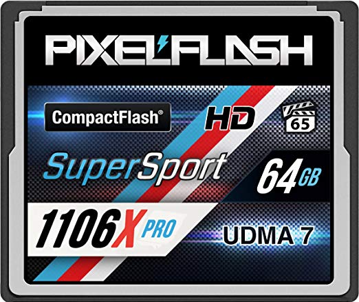 PixelFlash 64 GB SuperSport CompactFlash Memory Card 1106X Pro Fast Transfer Speeds up to 167MB/s for Photo and Video Storage