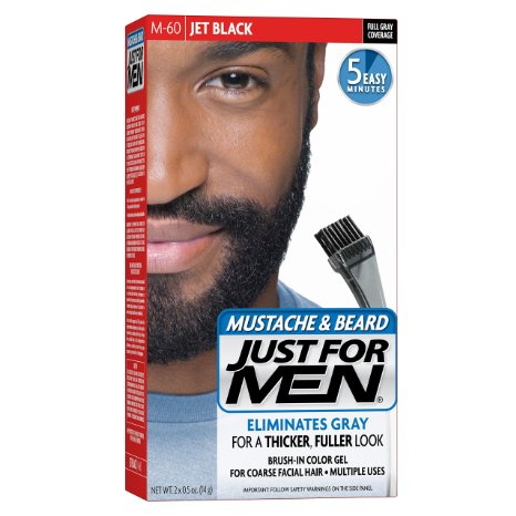 Just For Men Mustache and Beard Brush-In Color Gel, Jet Black (Pack of 3)