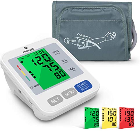 Blood Pressure Monitor for Upper Arm with Audio Reading, PANACARE 3.4'' Tri-Color Backlight Automatic Electronic BP Monitor, BP Machine Meter Tester with 8.7-16.5” Cuff for Home, 2 User