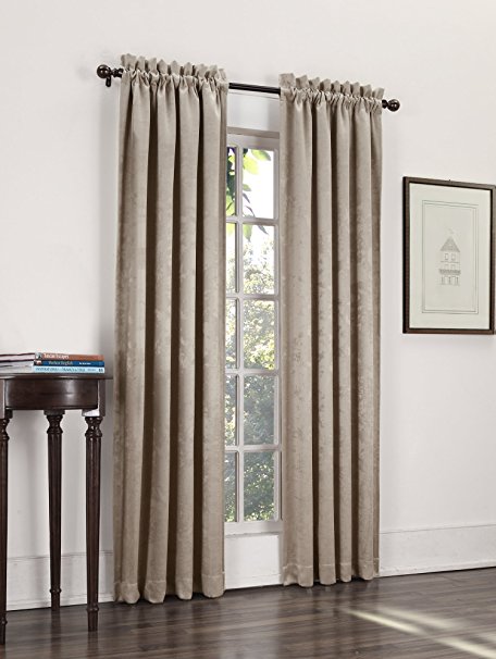 Sun Zero Cadence Velvet Textured Woven Blackout Curtain Panel, 52 by 84-Inch, Sand